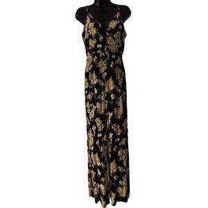 Lily Rose sleeveless jumpsuit size M black w/ floral pattern, v-neck